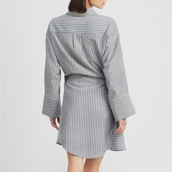 En Saison JJ Stripe Long Sleeve Cotton Blend Mini Shirtdress in Navy - Picture 3 of 7
